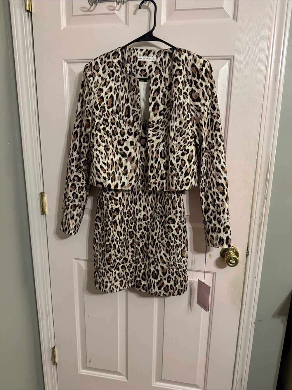 Avec Les Filles Leopard Print Blazer and Skirt Set - Brown, Black, Cream